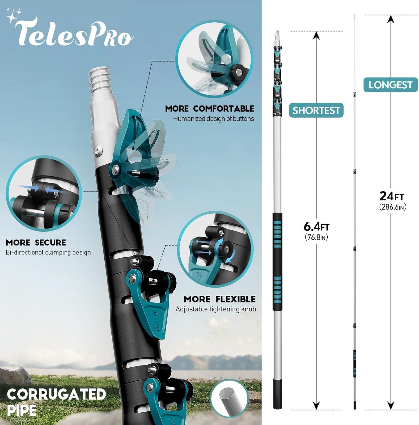 Extendable Tree Trimmer: Manual Pole Saw | 5-12ft Telescoping Pruning Pole for Tree Trimming | Saw Attachment, Safety Goggles, and Gloves Included | Trim Branches up to 2" Diameter