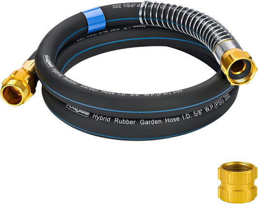 5/8 IN. × 5FT. Heavy Duty Hybrid Rubber Garden Hose, High Flow 5/8" I.D. No Memory Durable Lightweight Water Hose Leader Hose for Watering, Irrigation, Water Transfer Pump