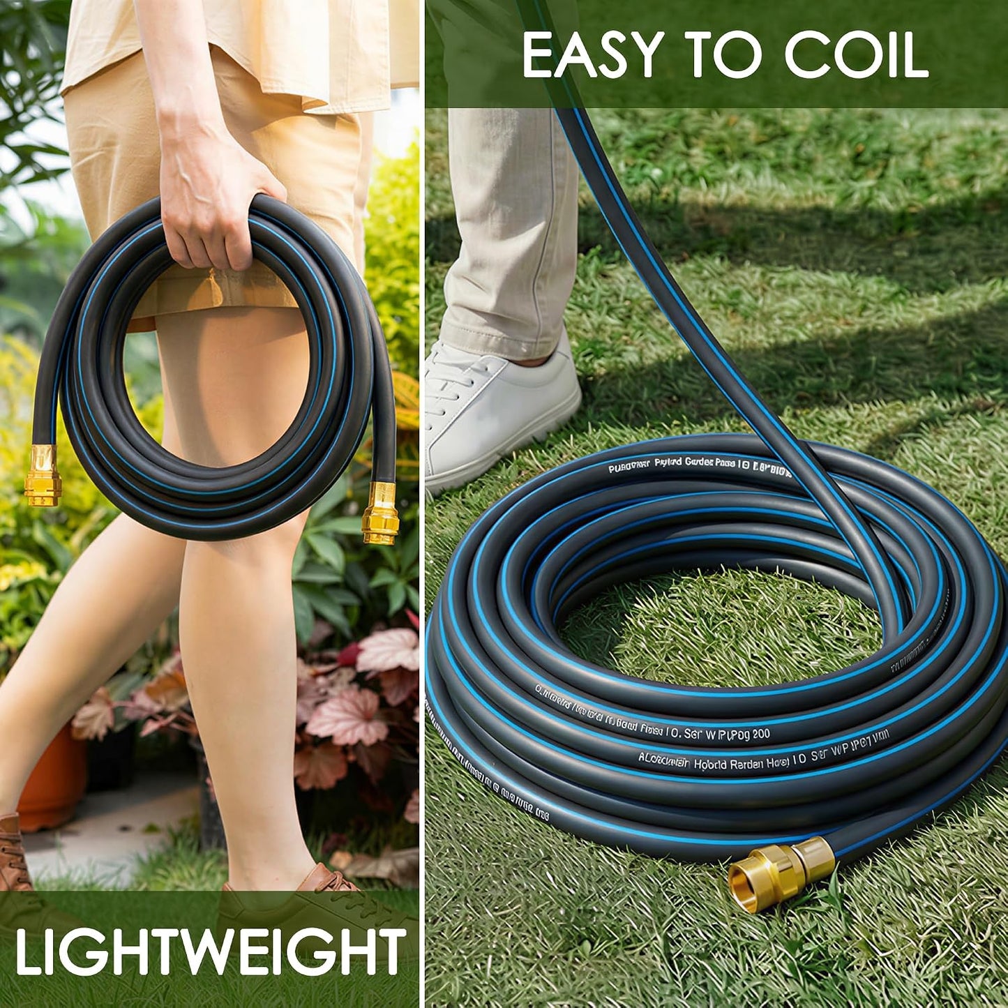 5/8 IN. × 5FT. Heavy Duty Hybrid Rubber Garden Hose, High Flow 5/8" I.D. No Memory Durable Lightweight Water Hose Leader Hose for Watering, Irrigation, Water Transfer Pump