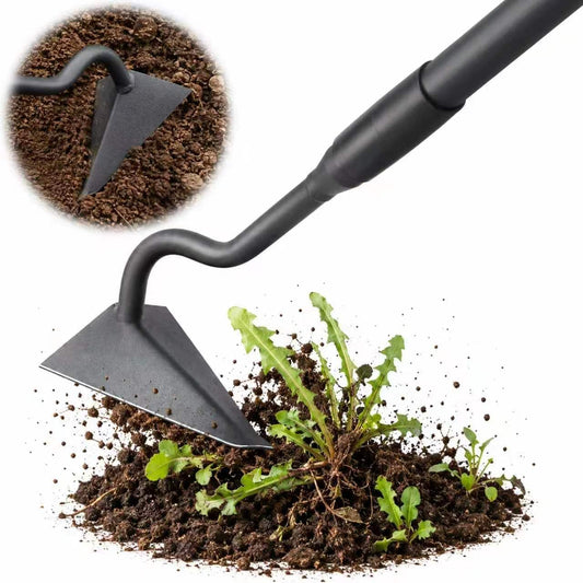 Hoe Garden Tool, Triangle Garden Hoe for Digging Cutting Trenches Loosen Soil Heavy Duty Hand Weed Hoe Long Handle 59 Inch