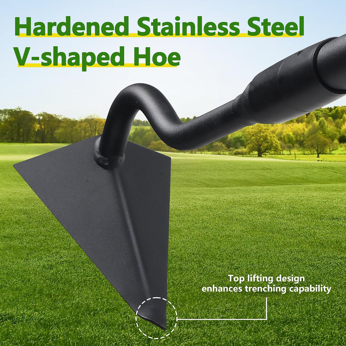 Hoe Garden Tool, Triangle Garden Hoe for Digging Cutting Trenches Loosen Soil Heavy Duty Hand Weed Hoe Long Handle 59 Inch