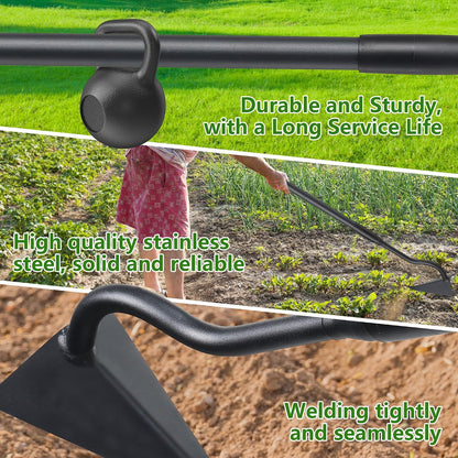 Hoe Garden Tool, Triangle Garden Hoe for Digging Cutting Trenches Loosen Soil Heavy Duty Hand Weed Hoe Long Handle 59 Inch