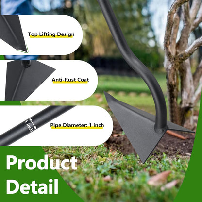 Hoe Garden Tool, Triangle Garden Hoe for Digging Cutting Trenches Loosen Soil Heavy Duty Hand Weed Hoe Long Handle 59 Inch