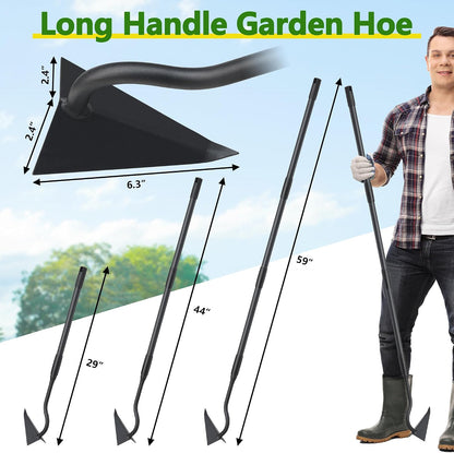 Hoe Garden Tool, Triangle Garden Hoe for Digging Cutting Trenches Loosen Soil Heavy Duty Hand Weed Hoe Long Handle 59 Inch