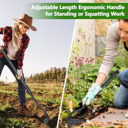 Hoe Garden Tool, Triangle Garden Hoe for Digging Cutting Trenches Loosen Soil Heavy Duty Hand Weed Hoe Long Handle 59 Inch