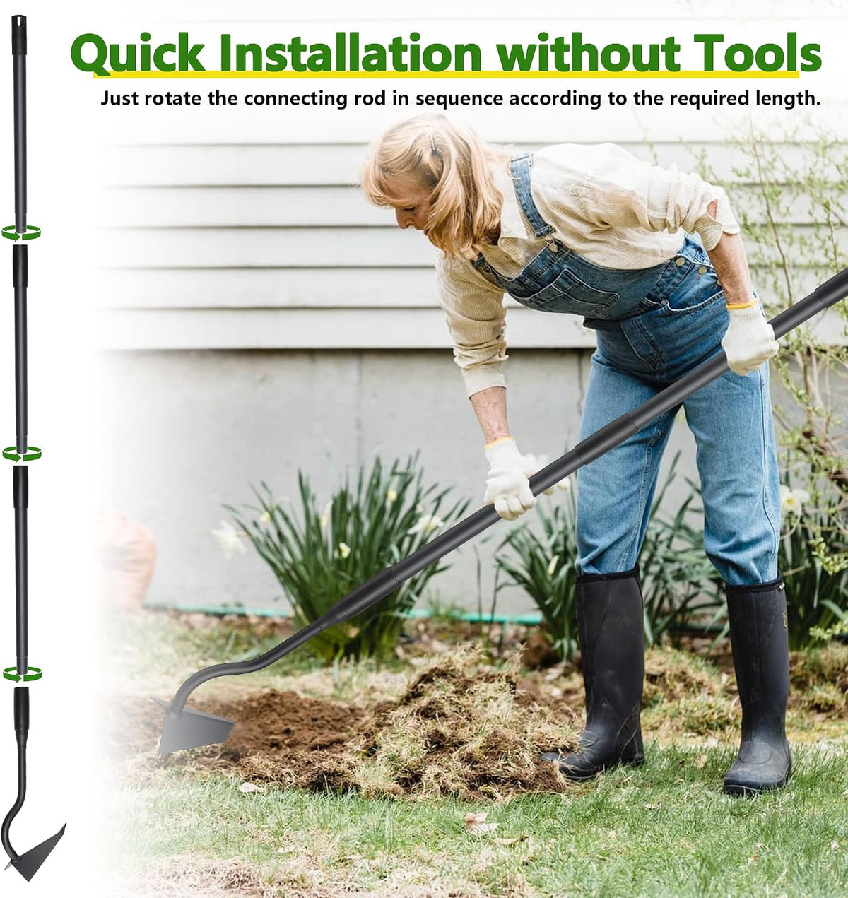 Hoe Garden Tool, Triangle Garden Hoe for Digging Cutting Trenches Loosen Soil Heavy Duty Hand Weed Hoe Long Handle 59 Inch