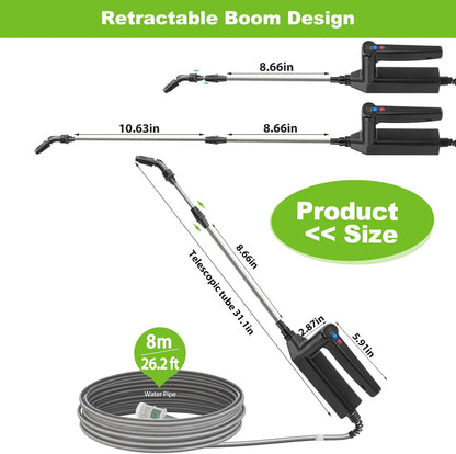Battery Powered Sprayer Wand, 32 Inch Garden Sprayer Telescopic Wand with 3 Adjustable Speeds, Battery Indicator, 26.2 FT Hose, 7.4V Rechargeable Water Sprayer Wand with 4 Adjustable Nozzles & Filter
