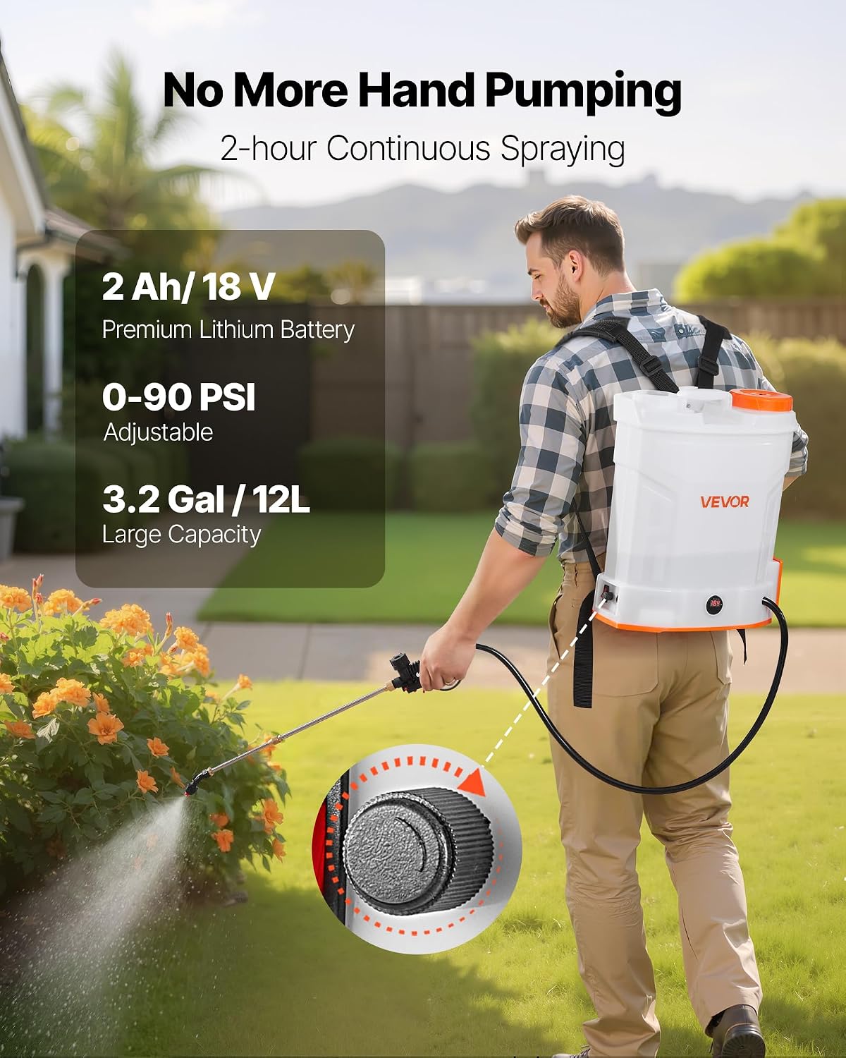 Battery Powered 15 Gallon Garden Weed Sprayer with Wheeled Cart, 126FT Hose with Reel, 8 Nozzles, 2 Wands with Lock Trigger, 0-90PSI, 5-6h Spray Time, Wide Mouth Lid, Rotating Wheels with Brake