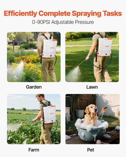 Battery Powered 15 Gallon Garden Weed Sprayer with Wheeled Cart, 126FT Hose with Reel, 8 Nozzles, 2 Wands with Lock Trigger, 0-90PSI, 5-6h Spray Time, Wide Mouth Lid, Rotating Wheels with Brake