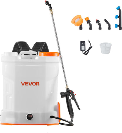 Battery Powered 15 Gallon Garden Weed Sprayer with Wheeled Cart, 126FT Hose with Reel, 8 Nozzles, 2 Wands with Lock Trigger, 0-90PSI, 5-6h Spray Time, Wide Mouth Lid, Rotating Wheels with Brake