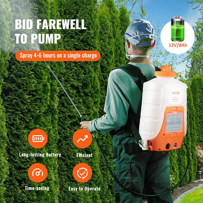 Battery Powered 15 Gallon Garden Weed Sprayer with Wheeled Cart, 126FT Hose with Reel, 8 Nozzles, 2 Wands with Lock Trigger, 0-90PSI, 5-6h Spray Time, Wide Mouth Lid, Rotating Wheels with Brake