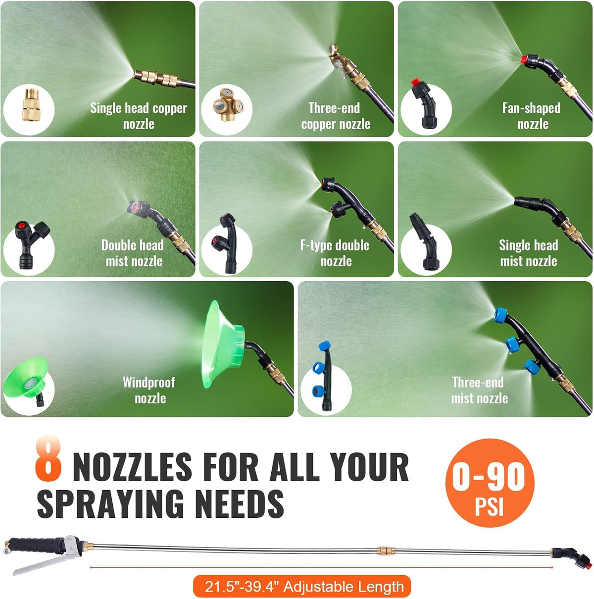 Battery Powered 15 Gallon Garden Weed Sprayer with Wheeled Cart, 126FT Hose with Reel, 8 Nozzles, 2 Wands with Lock Trigger, 0-90PSI, 5-6h Spray Time, Wide Mouth Lid, Rotating Wheels with Brake