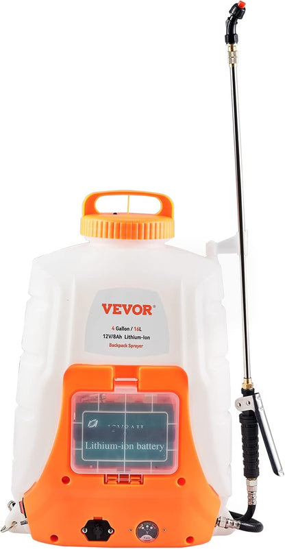 Battery Powered 15 Gallon Garden Weed Sprayer with Wheeled Cart, 126FT Hose with Reel, 8 Nozzles, 2 Wands with Lock Trigger, 0-90PSI, 5-6h Spray Time, Wide Mouth Lid, Rotating Wheels with Brake