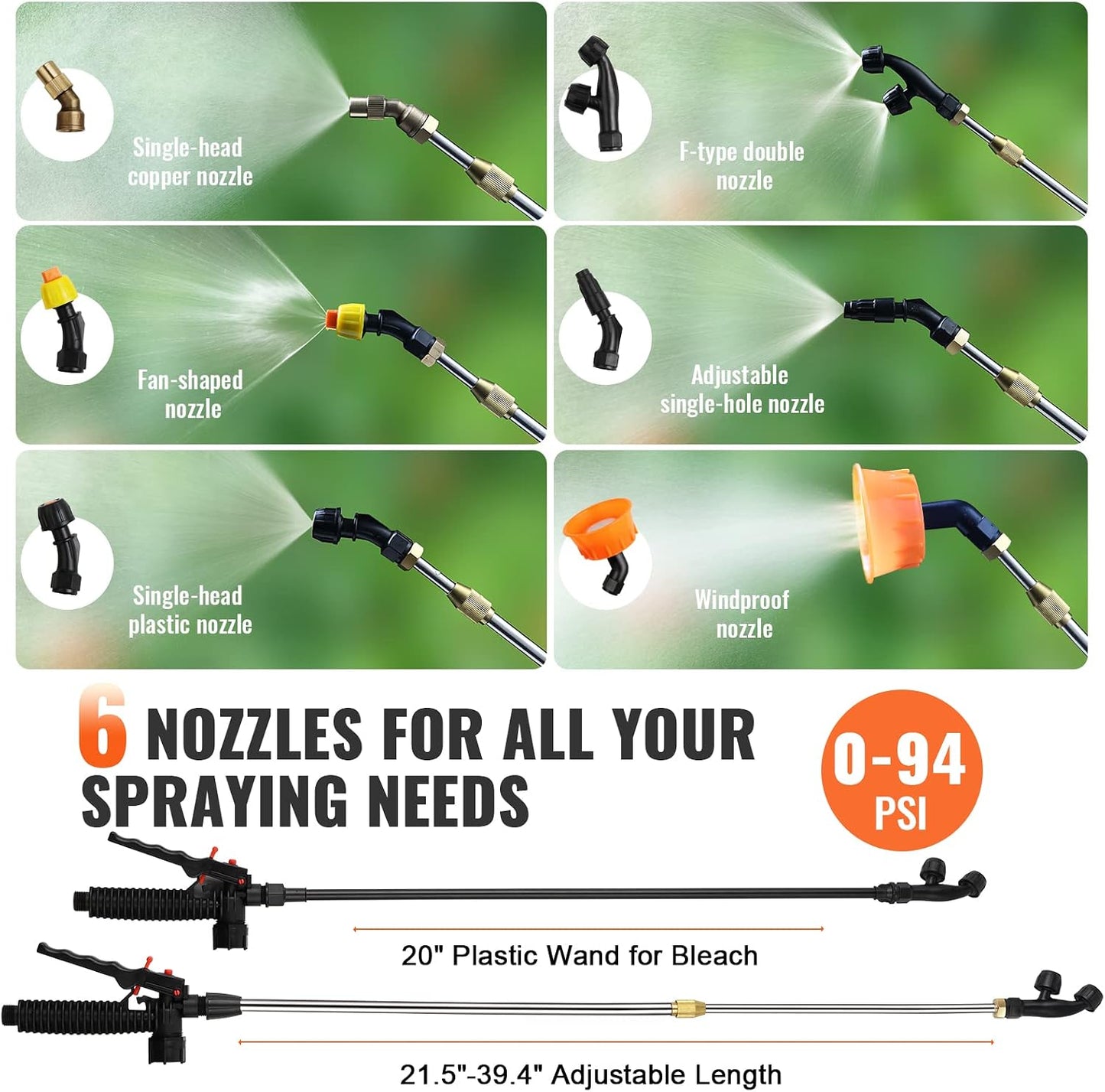 Battery Powered 15 Gallon Garden Weed Sprayer with Wheeled Cart, 126FT Hose with Reel, 8 Nozzles, 2 Wands with Lock Trigger, 0-90PSI, 5-6h Spray Time, Wide Mouth Lid, Rotating Wheels with Brake