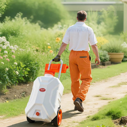Battery Powered 15 Gallon Garden Weed Sprayer with Wheeled Cart, 126FT Hose with Reel, 8 Nozzles, 2 Wands with Lock Trigger, 0-90PSI, 5-6h Spray Time, Wide Mouth Lid, Rotating Wheels with Brake