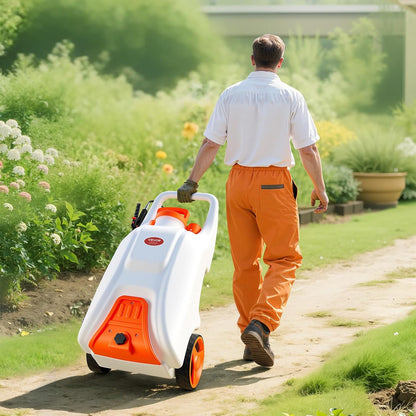 Battery Powered 15 Gallon Garden Weed Sprayer with Wheeled Cart, 126FT Hose with Reel, 8 Nozzles, 2 Wands with Lock Trigger, 0-90PSI, 5-6h Spray Time, Wide Mouth Lid, Rotating Wheels with Brake