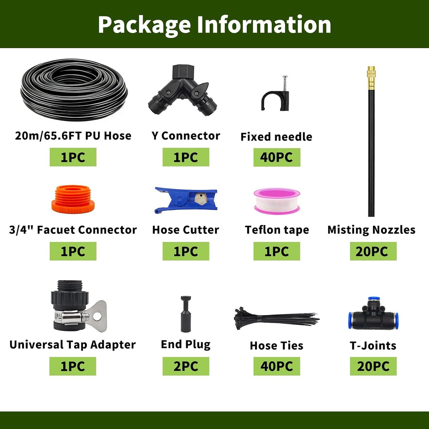 230FT Drip Irrigation System for Garden with 40 Nozzles & Emitters, Quick Connect Garden Watering System with 1/2" & 1/4" Tube, Adjustable Sprinklers Kit for Greenhouse, Lawn, Flower Beds, Raised Bed