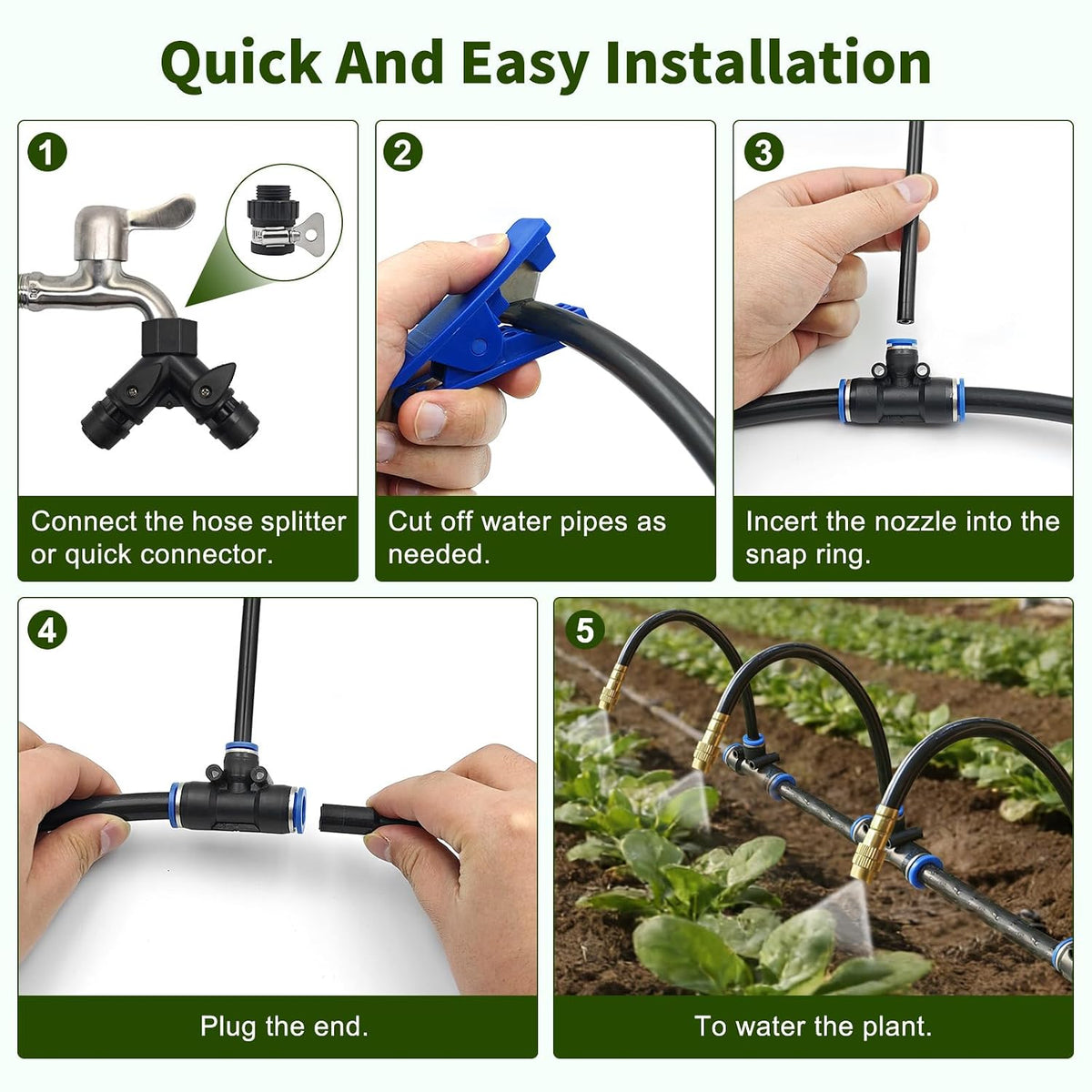 230FT Drip Irrigation System for Garden with 40 Nozzles & Emitters, Quick Connect Garden Watering System with 1/2" & 1/4" Tube, Adjustable Sprinklers Kit for Greenhouse, Lawn, Flower Beds, Raised Bed
