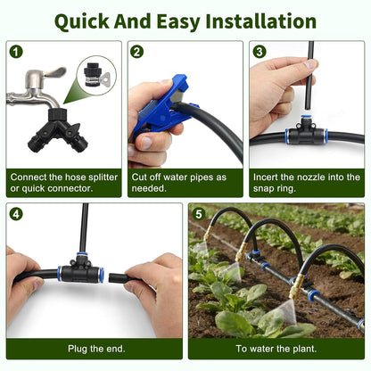 230FT Drip Irrigation System for Garden with 40 Nozzles & Emitters, Quick Connect Garden Watering System with 1/2" & 1/4" Tube, Adjustable Sprinklers Kit for Greenhouse, Lawn, Flower Beds, Raised Bed