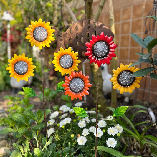 Metal Flowers for Outside, 2 Pack Sunflower Garden Stakes