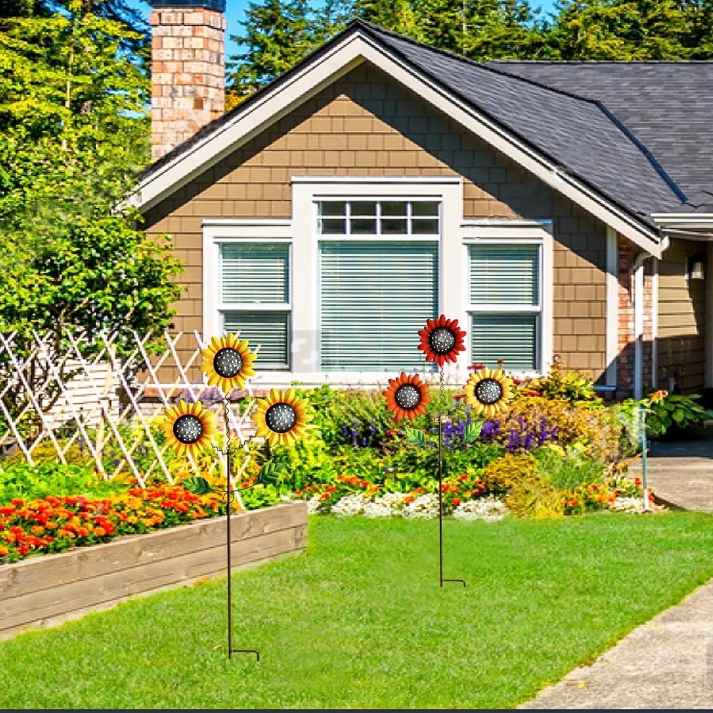 Metal Flowers for Outside, 2 Pack Sunflower Garden Stakes