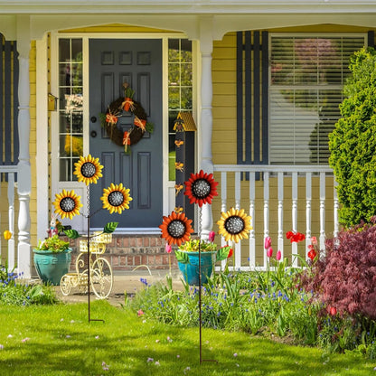 Metal Flowers for Outside, 2 Pack Sunflower Garden Stakes