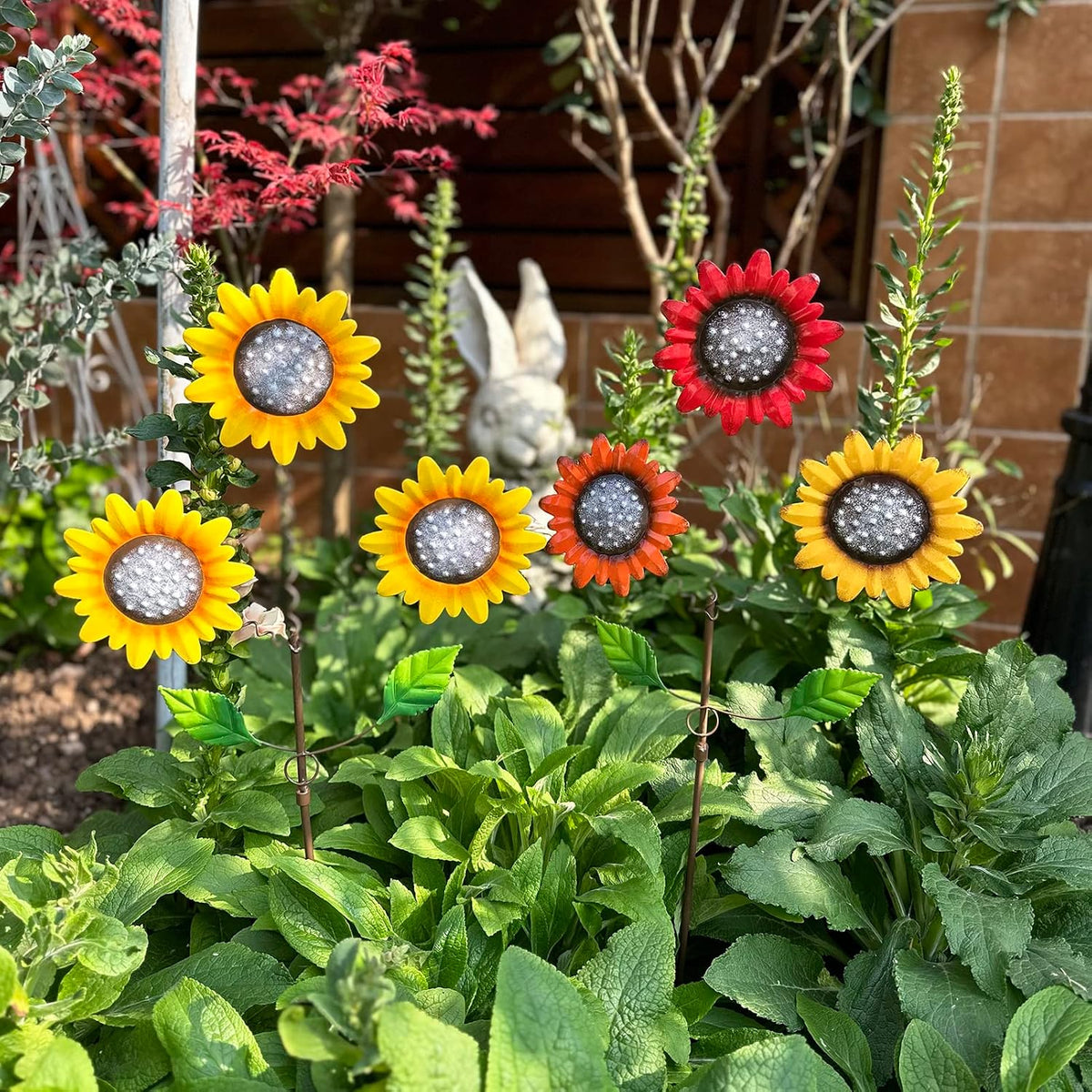 Metal Flowers for Outside, 2 Pack Sunflower Garden Stakes