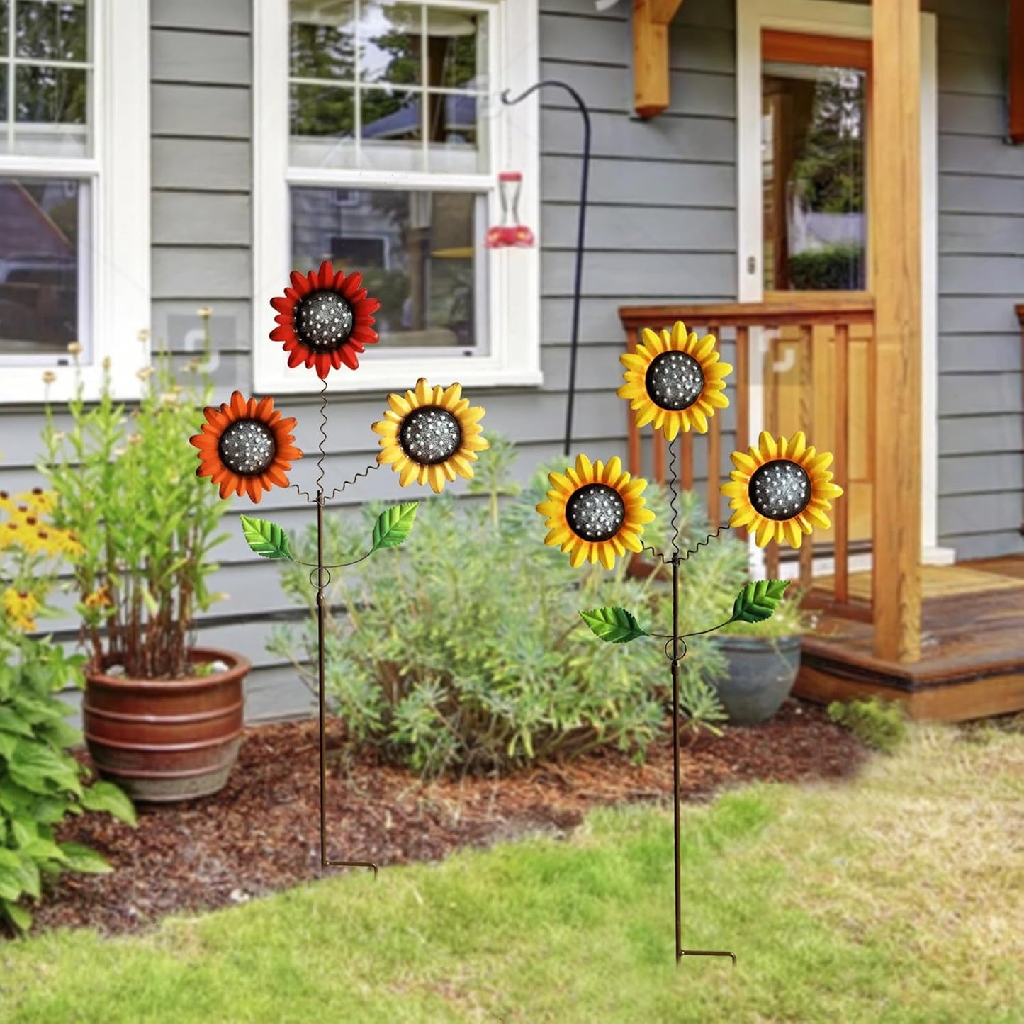 Metal Flowers for Outside, 2 Pack Sunflower Garden Stakes