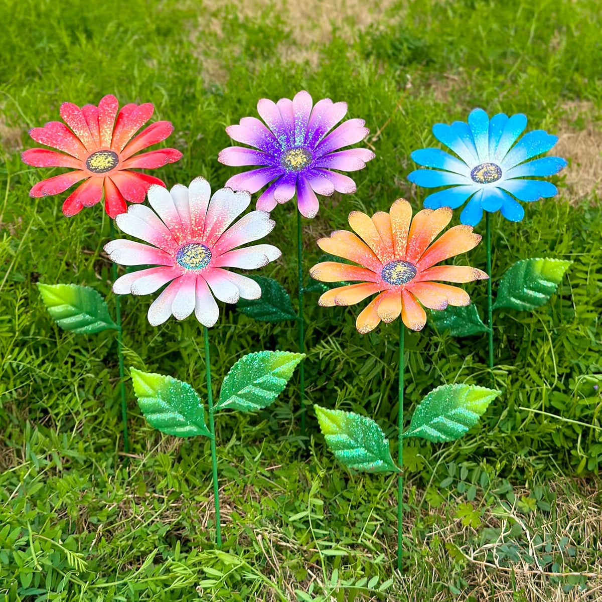 Metal Flowers for Outside, 2 Pack Sunflower Garden Stakes