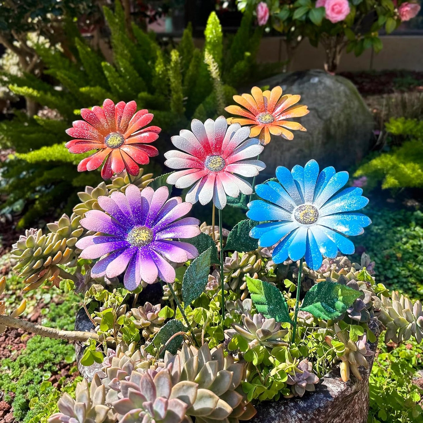 Metal Flowers for Outside, 2 Pack Sunflower Garden Stakes