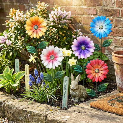Metal Flowers for Outside, 2 Pack Sunflower Garden Stakes