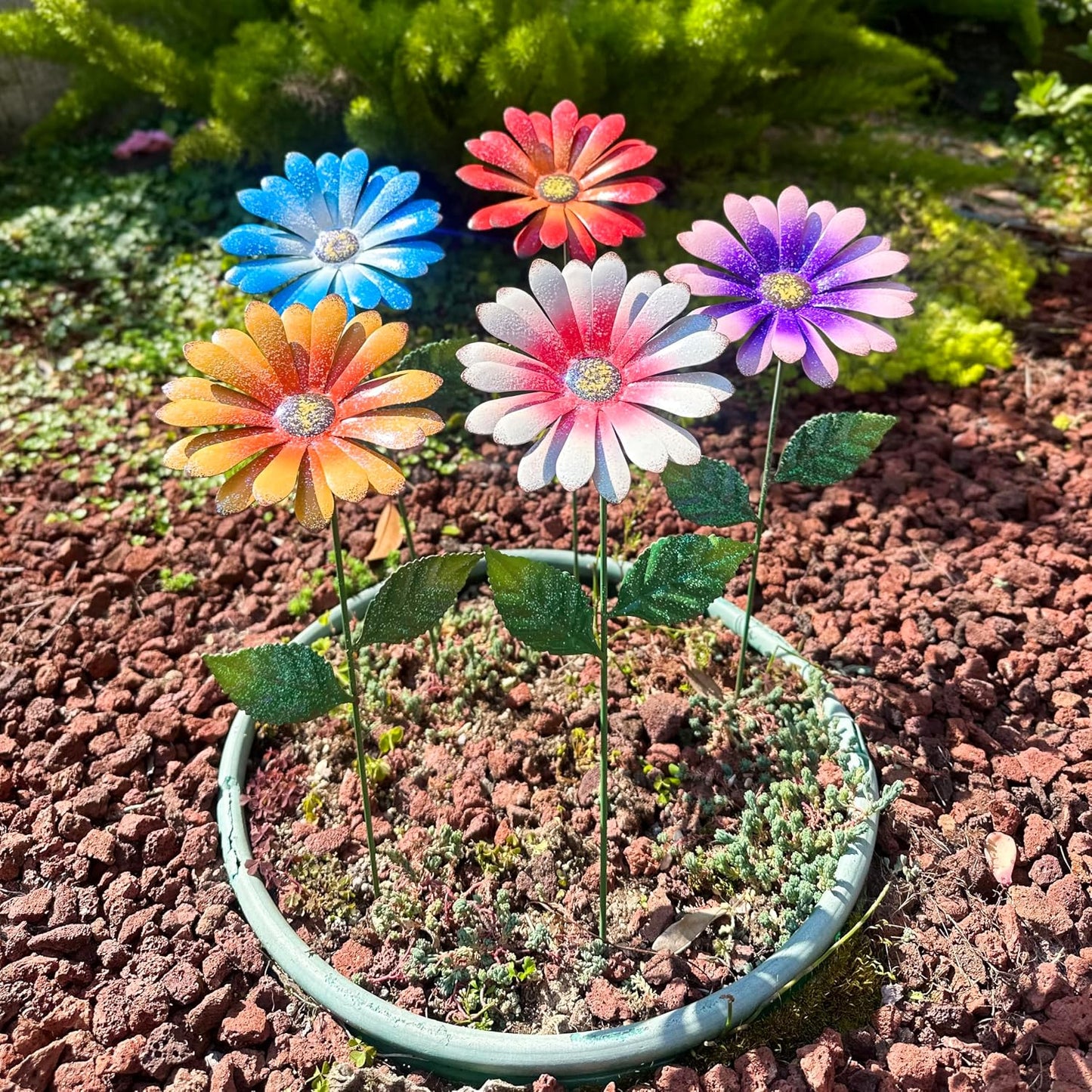 Metal Flowers for Outside, 2 Pack Sunflower Garden Stakes