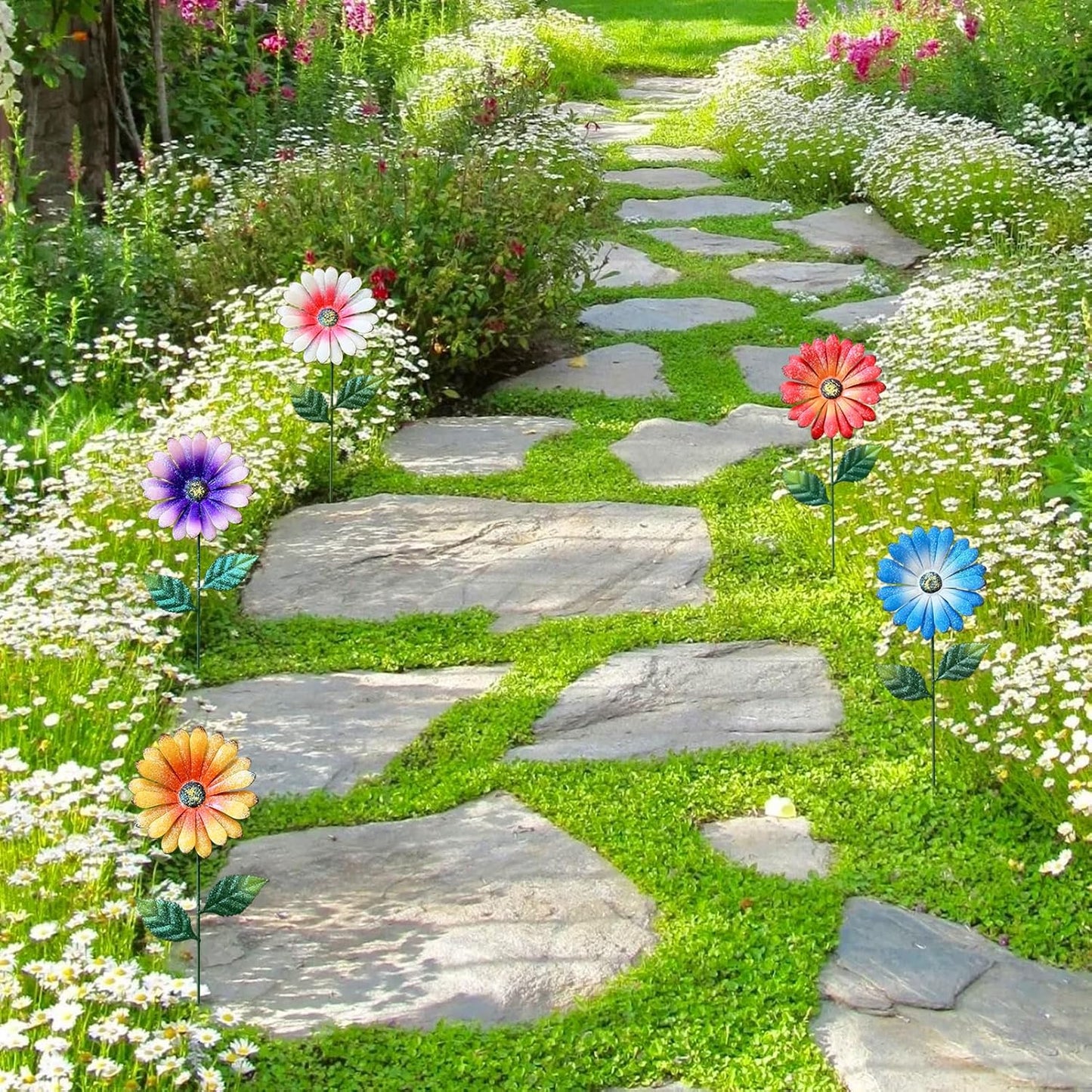 Metal Flowers for Outside, 2 Pack Sunflower Garden Stakes