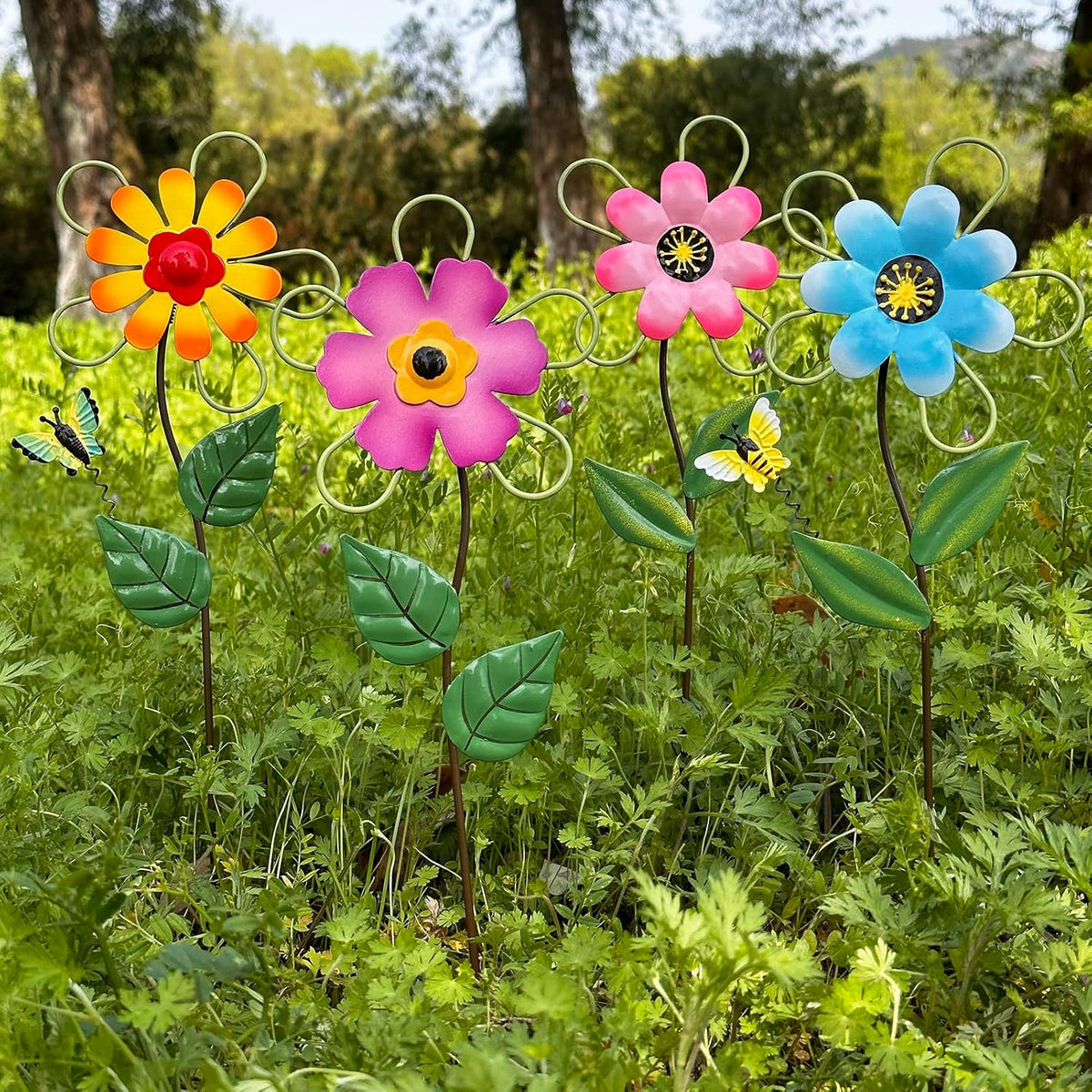Metal Flowers for Outside, 2 Pack Sunflower Garden Stakes