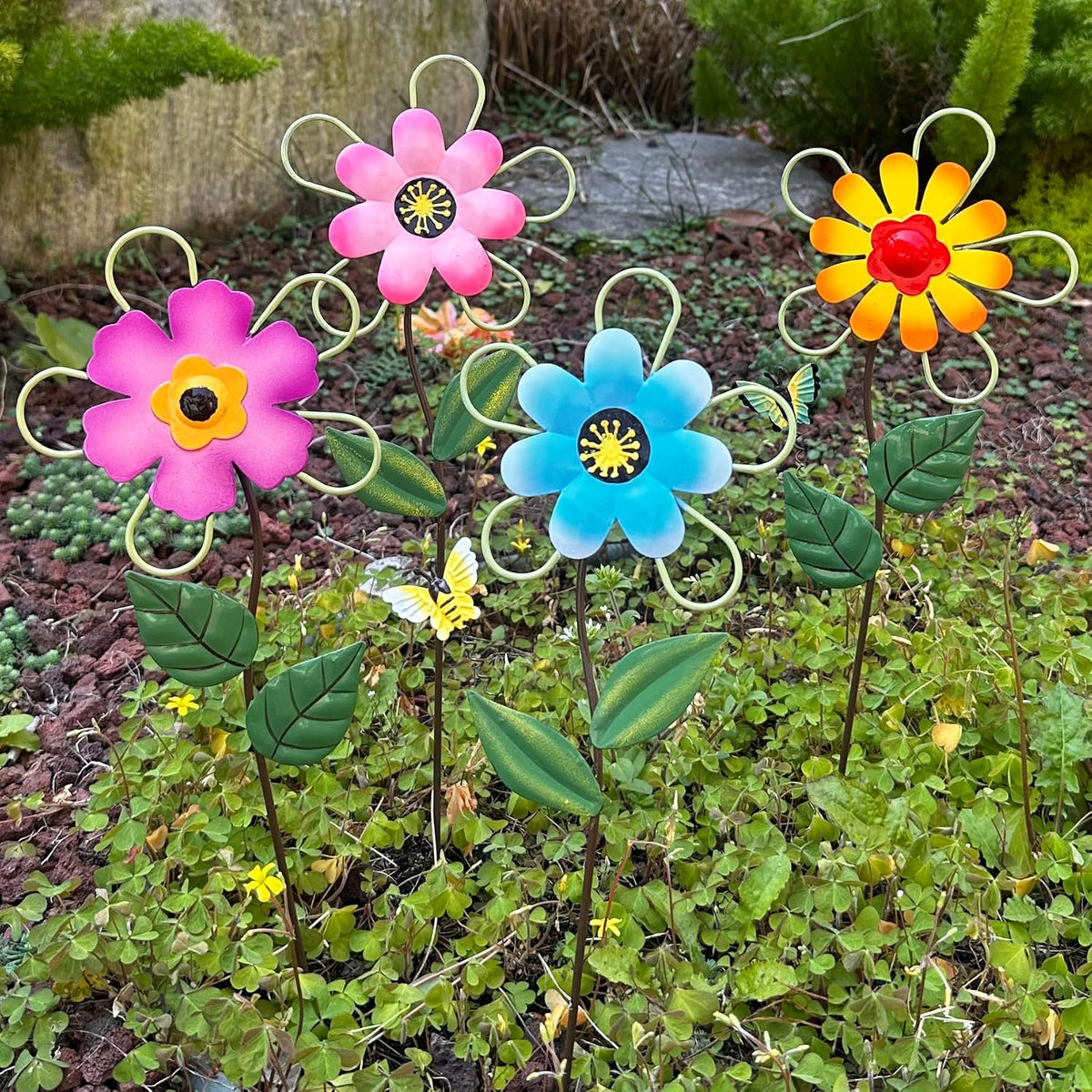 Metal Flowers for Outside, 2 Pack Sunflower Garden Stakes