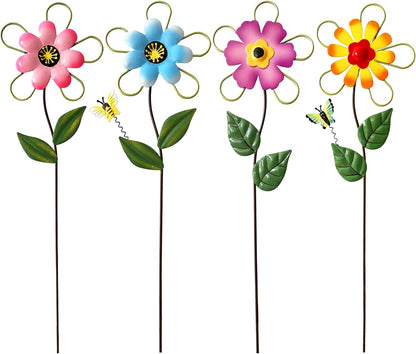 Metal Flowers for Outside, 2 Pack Sunflower Garden Stakes