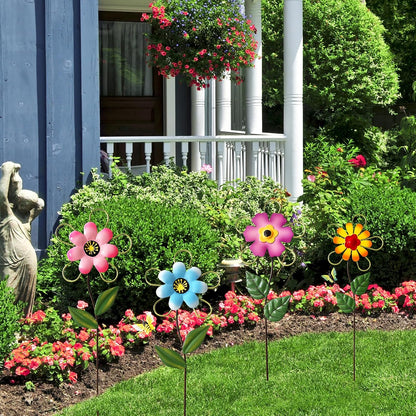 Metal Flowers for Outside, 2 Pack Sunflower Garden Stakes