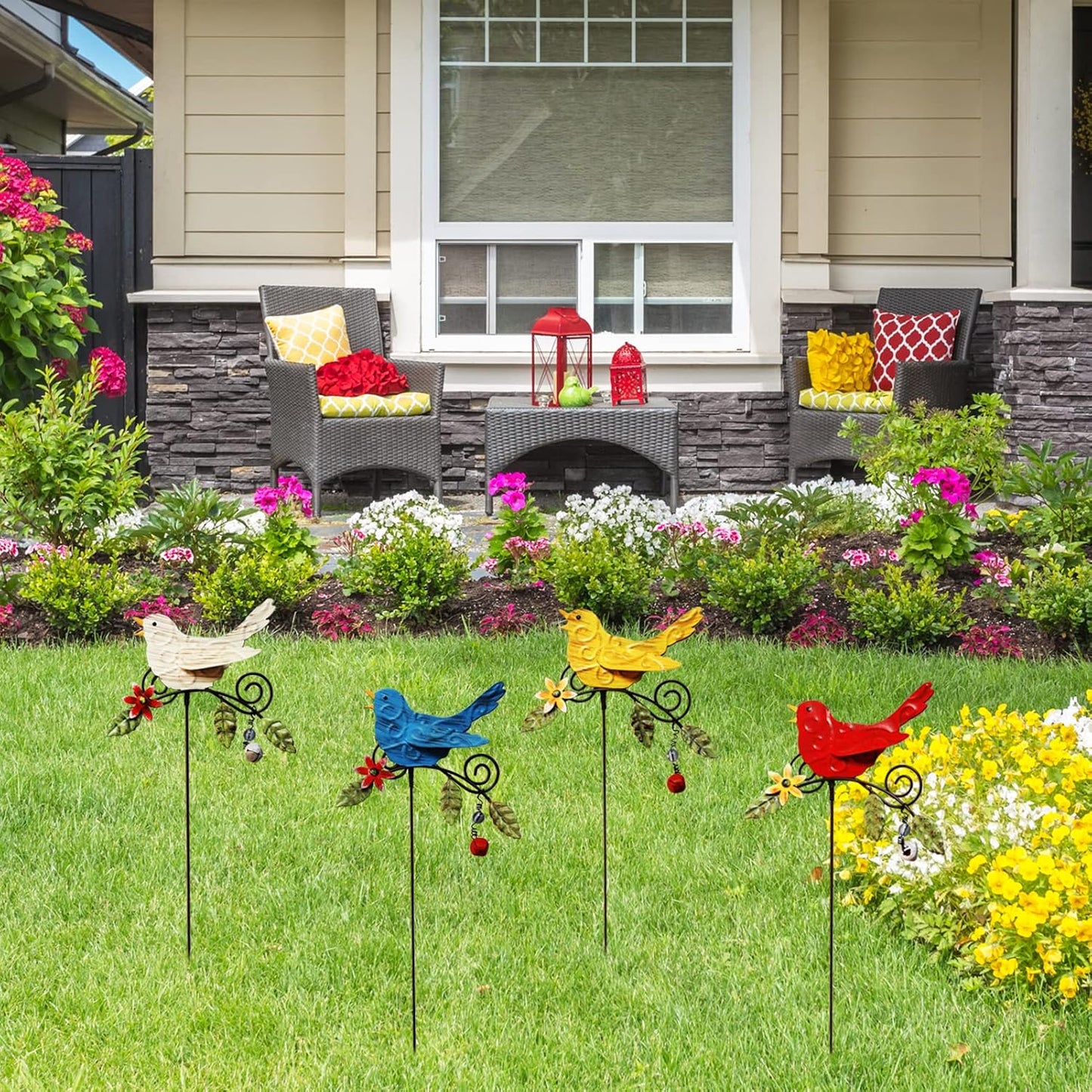 Metal Flowers for Outside, 2 Pack Sunflower Garden Stakes