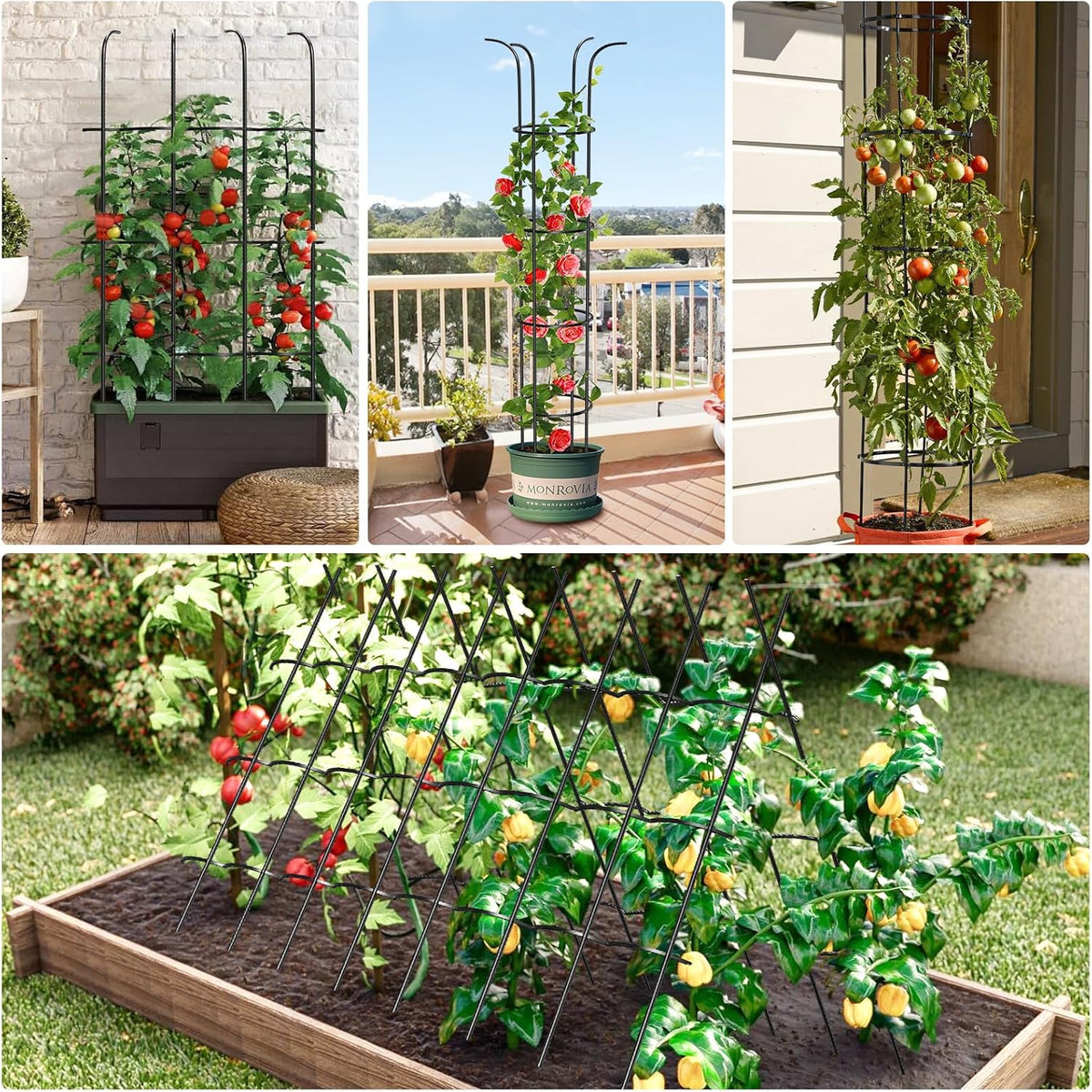 Tower Obelisk Garden Trellis for Climbing Plant，6.2FT/74.4" Rustproof Metal Potted Plant Climbing Support for Indoor Outdoor Flowers Vegetable Fruits Vines Support （1pcs）