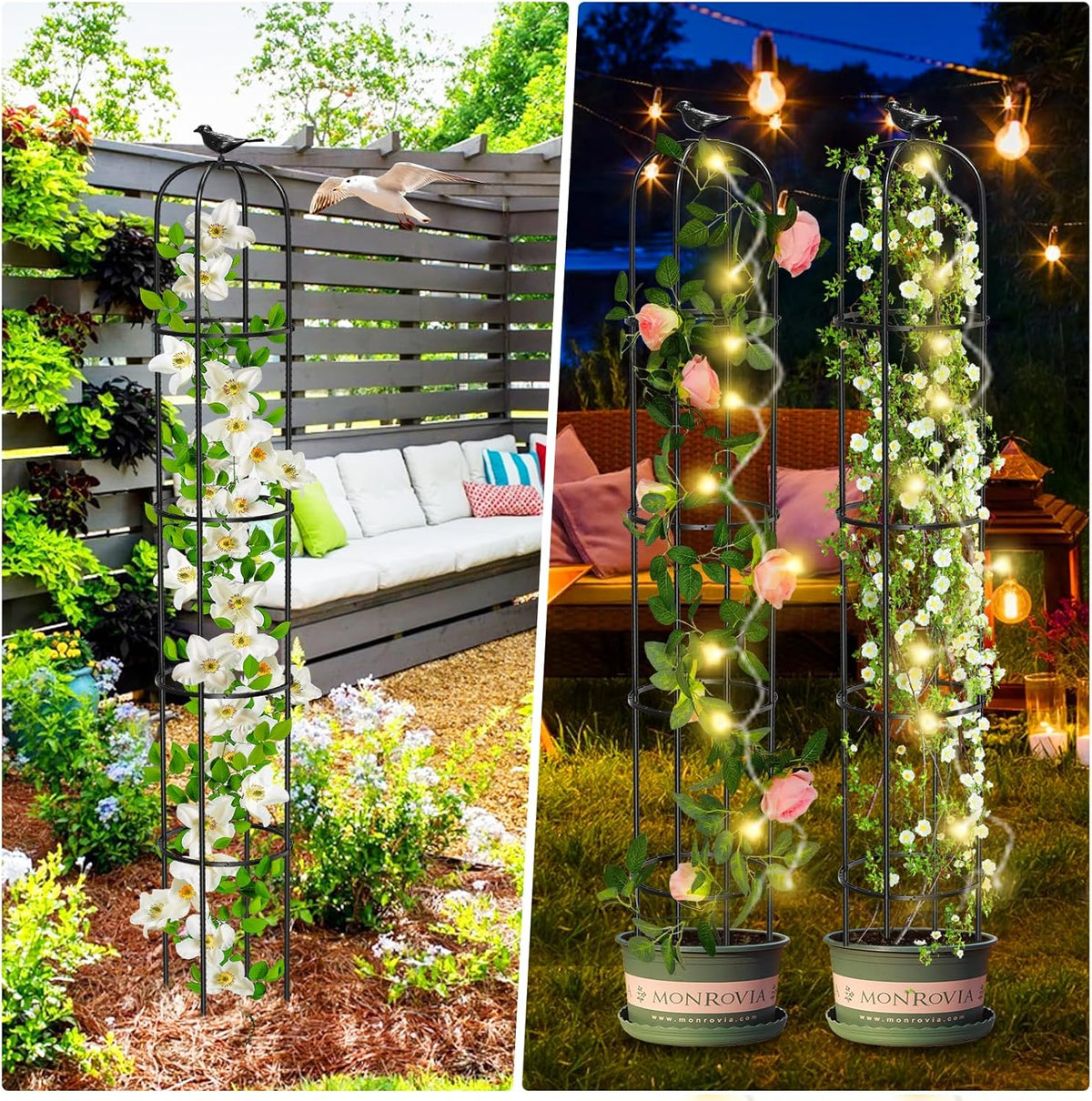 Tower Obelisk Garden Trellis for Climbing Plant，6.2FT/74.4" Rustproof Metal Potted Plant Climbing Support for Indoor Outdoor Flowers Vegetable Fruits Vines Support （1pcs）