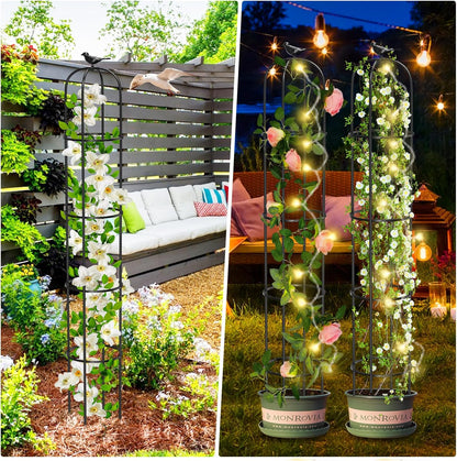 Tower Obelisk Garden Trellis for Climbing Plant，6.2FT/74.4" Rustproof Metal Potted Plant Climbing Support for Indoor Outdoor Flowers Vegetable Fruits Vines Support （1pcs）