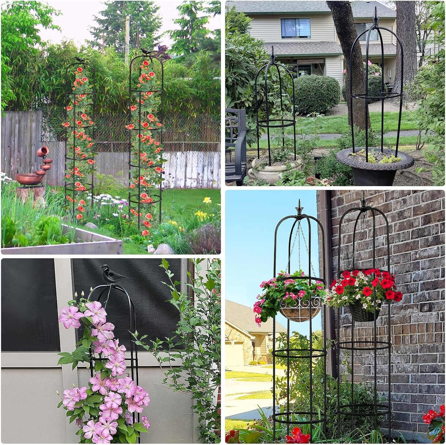 Tower Obelisk Garden Trellis for Climbing Plant，6.2FT/74.4" Rustproof Metal Potted Plant Climbing Support for Indoor Outdoor Flowers Vegetable Fruits Vines Support （1pcs）