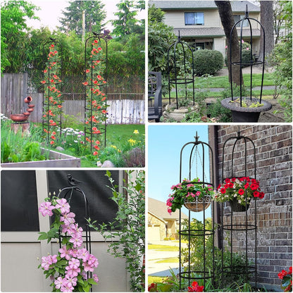 Tower Obelisk Garden Trellis for Climbing Plant，6.2FT/74.4" Rustproof Metal Potted Plant Climbing Support for Indoor Outdoor Flowers Vegetable Fruits Vines Support （1pcs）