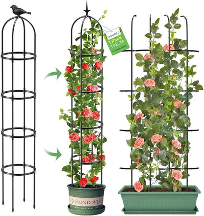 Tower Obelisk Garden Trellis for Climbing Plant，6.2FT/74.4" Rustproof Metal Potted Plant Climbing Support for Indoor Outdoor Flowers Vegetable Fruits Vines Support （1pcs）