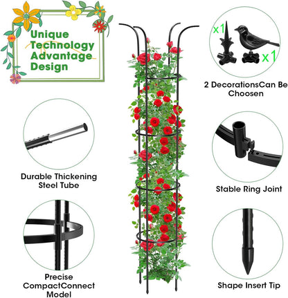 Tower Obelisk Garden Trellis for Climbing Plant，6.2FT/74.4" Rustproof Metal Potted Plant Climbing Support for Indoor Outdoor Flowers Vegetable Fruits Vines Support （1pcs）
