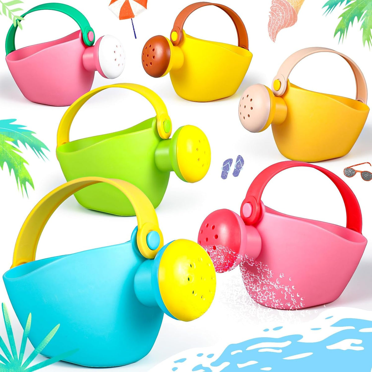 6 Pcs Watering Can Set Small Plastic Beach Watering Can Bath Toy Toddler Gardening Equipment Toy for Girl Boy Beach Outdoor Garden