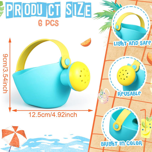6 Pcs Watering Can Set Small Plastic Beach Watering Can Bath Toy Toddler Gardening Equipment Toy for Girl Boy Beach Outdoor Garden