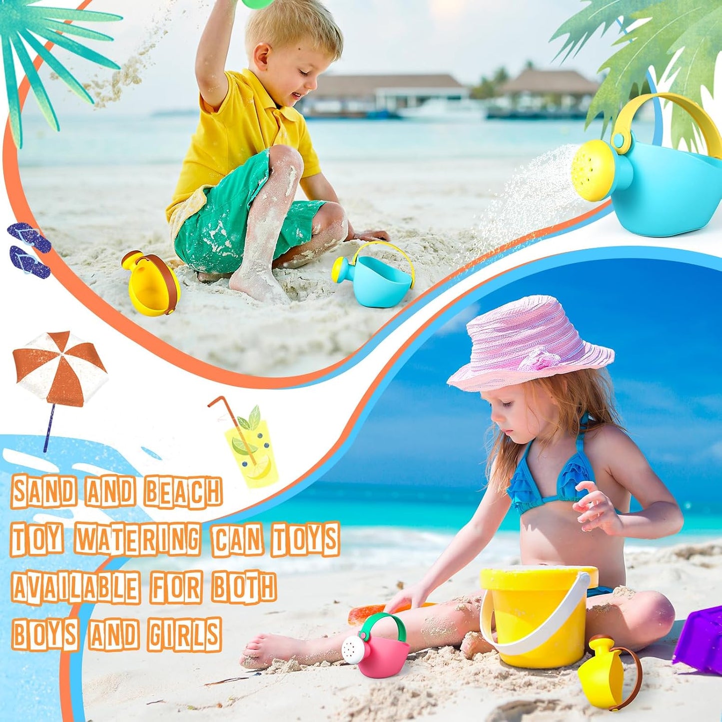 6 Pcs Watering Can Set Small Plastic Beach Watering Can Bath Toy Toddler Gardening Equipment Toy for Girl Boy Beach Outdoor Garden