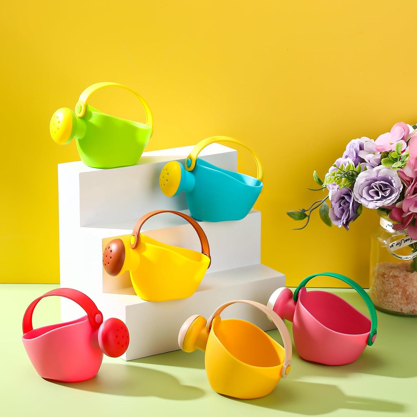 6 Pcs Watering Can Set Small Plastic Beach Watering Can Bath Toy Toddler Gardening Equipment Toy for Girl Boy Beach Outdoor Garden