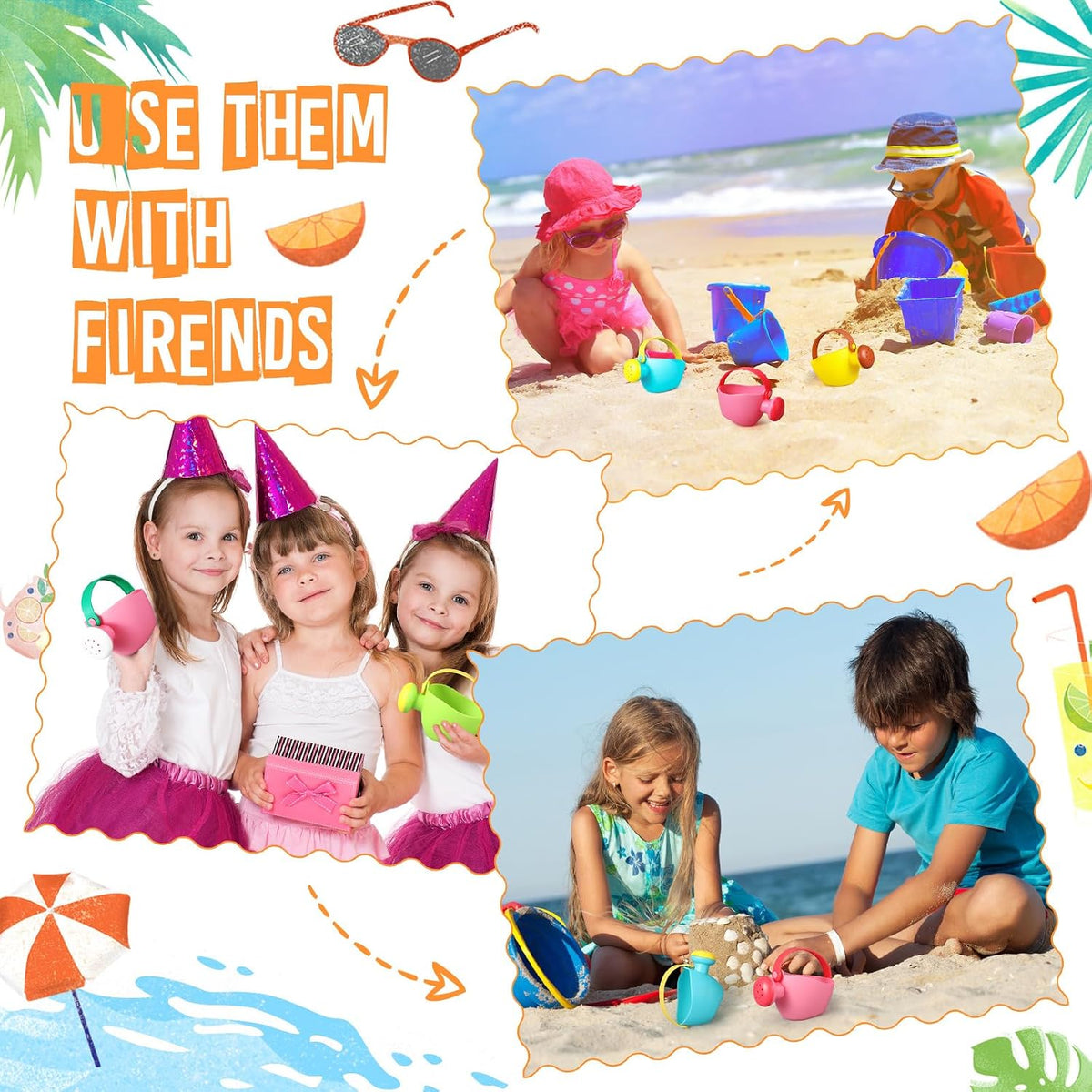6 Pcs Watering Can Set Small Plastic Beach Watering Can Bath Toy Toddler Gardening Equipment Toy for Girl Boy Beach Outdoor Garden